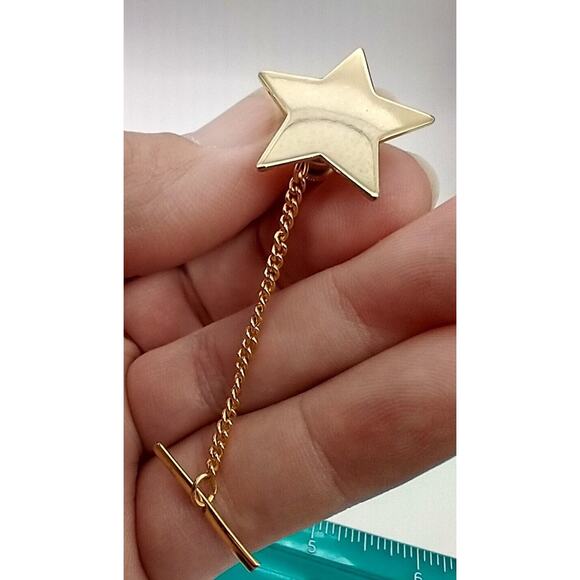 Vintage Star Tie Tack Button Bar Clasp Chain Gold Tone Dad Grandpa Gift - Picture 3 of 9